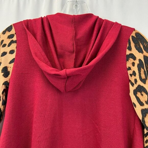 Pomelo Women’s Open Front Hooded Cardigan Red/Multi Animal Print Sleeves L - Picture 6 of 9